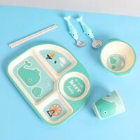 Set 6 Món Khay ăn dặm cho bé - khay ăn cơm sợi tre cao cấp an toàn hình thú đáng yêu