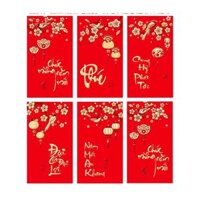 Set 6 phong bao lì xì tết đỏ thắm, chất đẹp, phong cách truyền thống giao mẫu ngẫu nhiên - To