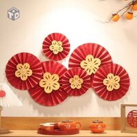 Set 6 Quạt Giấy Đỏ Hình Hoa Mai