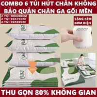 Set 6 Túi Hút Chân Không Đựng Chăn Màn, Quần Áo Kèm Bơm Điện Đa Năng, Chống Ẩm Mốc Bụi, Bảo Quản Chăn Gối Mền Quần Áo