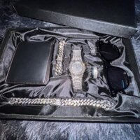 [SET 7 MÓN] Đồng hồ dây chuyền lắc tay 2 nhẫn kính & ví da cao cấp - CW For Men