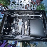 [SET 7 MÓN] Đồng hồ dây chuyền lắc tay 2 nhẫn kính & ví da cao cấp - CW For Men