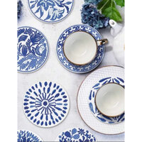 Set 8 đế lót ly đính hạt hoạ tiết gốm sứ