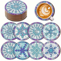 Set 8 đế lót ly đính hạt họa tiết hoa tuyết