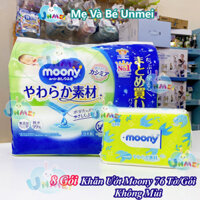 Set 8 Gói Khăn Ướt, Khăn Giấy ướt Moony Không Mùi 99 Nước Tinh Khiết 76 tờGói, An Toàn Cho Trẻ Sơ Sinh