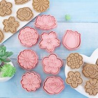 Set 8 Khuôn Nhấn Làm Bánh Quy Hình Hoa Bằng Nhựa