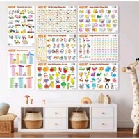 [Set 8 Poster 8 chủ đề có QR code] Poster Tranh Dán Tường 8 Chủ Đề Cho Bé Học Chất Liệu Giấy Chống Nước
