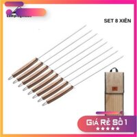 Set 8 Xiên Nướng Inox 304 Campingmoon tay cầm gỗ kèm túi đựng K480