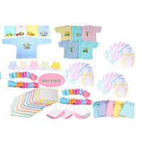Set 85 Món Đồ Dùng Sơ Sinh( 10 áo Màu+ 15 tã dán + 15 khăn + 20 cặp bao tay chân + 5 nón
