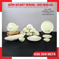 [SÉT 9 - Gồm 09 MÓN] 🍀 BỘ ĐỒ ĂN MEN KEM VẼ SEN VÀNG 🍀[CAO CẤP BÁT TRÀNG] Bát, Đĩa, Tô, Chén Bát Tràng Sang Trọng ⚡