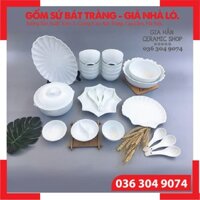 [SÉT 9 - Gồm 11 MÓN] 🍀 BỘ ĐỒ ĂN MEN TRẮNG TUYẾT 🍀[CAO CẤP BÁT TRÀNG] Bát, Đĩa, Tô, Chén Bát Tràng Sang Trọng ⚡