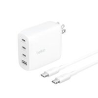 Set Adapter sạc nhanh 112W 4 cổng và cáp C-C 2M, 3 USB-C + 1 USB-A GaN màu trắng Belkin