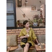 SÉT ÁI SƠ MI XANH BƠ DẤU QUẦN + QUẦN LEGGIN ĐÙI