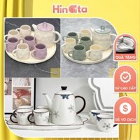 Set ấm pha trà gốm sứ cao cấp HINTA bộ ấm chén, bộ cốc uống nước giữ nhiệt tốt - BH 1-1