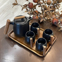 Set ấm trà có quai kèm 4 cốc gốm sứ cao cấp - RM47 màu trắng và màu đen - Sang trọng, tinh tế, độc đáo