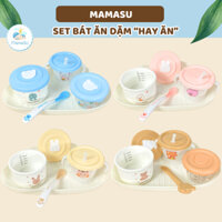 Set Ăn Dặm Hay Ăn Cho Bé Set Bát Thìa Cốc Tập Bát Sứ Cho Bé Ăn Dặm MamaSu46