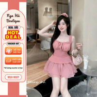 SÉT ÁO 2 DÂY BÈO PHỐI CHÂN VÁY  VOAN TẦNG