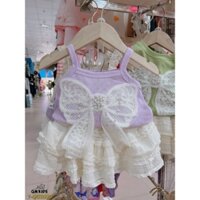 Set Áo 2 Dây Chân Váy Bèo Tầng Xinh Kiểu Hàn Siêu Bánh Bèo Phong Cách Tiểu Thư Cho Bé Gái 8-16kg