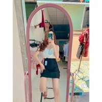 set áo 2 dây cổ đổ +chân váy chữ A