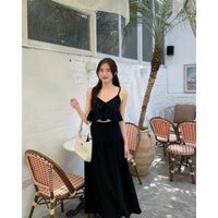 Set áo 2 dây có mút ngực mix chân váy dài có lót chất vải đũi cao cấp 2 màu đen trắng,