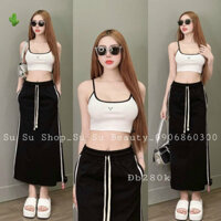 Sét áo 2 dây croptop phối chân váy dài lưng thun siêu xịn