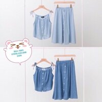 Set áo 2 dây+ cv lai bầu túi