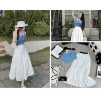 SÉT ÁO 2 DÂY ĐÍNH HOA TO MIX CHÂN VÁY DÀI