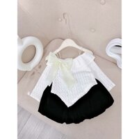 Sét áo 2 dây đính nơ tp quần đen bồng bé gái