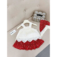 Set áo 2 dây phối váy đỏ chấm bi 12-30kg