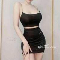 Set áo 2 dây phối xích chân váy body.