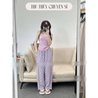 SÉT ÁO 2 DÂY TÍM + QUẦN KẺ TIM SUÔNG