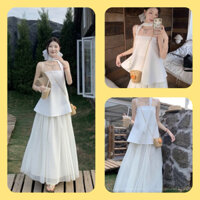 Set Áo 2 Dây Trắng Chân Váy Xoè