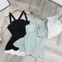 SET ÁO 2 DÂY YẾM NƠ NGỰC + SHORT LAI GỢN SÓNG