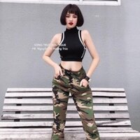SET ÁO 3 LỔ CROPTOP + QUẦN LÍNH