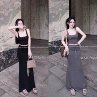 Sét áo 3 lỗ thun tăm trơn phối chân váy dáng dài siêu đẹp sang chảnh (chuẩn mẫu mặc)