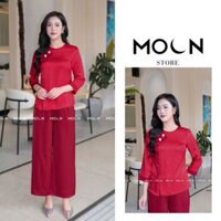 Set áo bà ba nữ thiết kế hoạ tiết hot trend 2025, áo cổ tròn 2 tà duyên dáng chất liệu gấm lụa sang chảnh MAD02 Moon