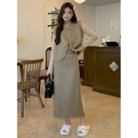 Set Áo Ba Lỗ,  Chân Váy Tôn Dáng Kiểu Tây Thời Trang Mùa Thu Cho Nữ