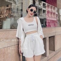 Set áo ba lỗ kèm áo hoodie ngắn tay quần shorts 💖FREESHIP💖 Áo ba lỗ mix quần shorts nữ siêu xinh AD107