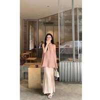 SET ÁO BA LỖ MÀU HỒNG XẺ LƯNG + CHÂN VÁY DÀI KIỂU PHÁP