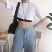 Set áo ba lỗ mix áo croptop thụng thêu chữ cá tính