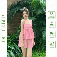 Set Áo Ba Lỗ Quần Short Chất Vải Đũi Xước Thiết Kế Hở Lưng Mát Mẻ Thoáng Mát