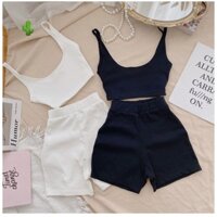 Set áo ba lỗ quần short lưng cao chất thun gân