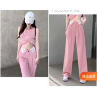 set áo ba lỗ quần suông hồng- đi dạo phố, sinh nhật, đám cưới