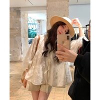 SET ÁO BABY DOLL CỔ TRỤ XẺ V REN HOA TAY PHỒNG THẮT NƠ NGỰC + QUẦN SHORT KEM (TH)