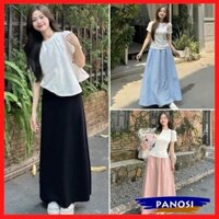 Set áo baby tee xinh kèm chân váy dáng dài chất thô mềm sang chảnh B338 PANOSI