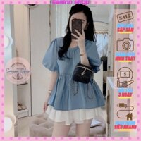 Set áo babydoll bò mix quần sooc phối lưới SAMINN, set đồ nữ cá tính đi chơi sang chảnh, bộ đồ nữ mùa hè mặc nhà đẹp SS6