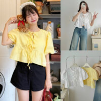 Set áo babydoll buộc nơ điệu đà kèm áo quây trắng tông màu siêu xinh