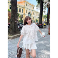 Set áo babydoll cổ sen thắt nơ xinh xỉu 💗
