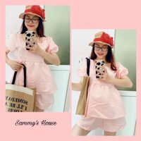 Set áo babydoll cổ vuông tay bồng quần đùi