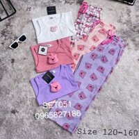 Set áo balo đính gấu bông + quần đũi xuông mềm mát cho Bé gái 18kg- 44kg